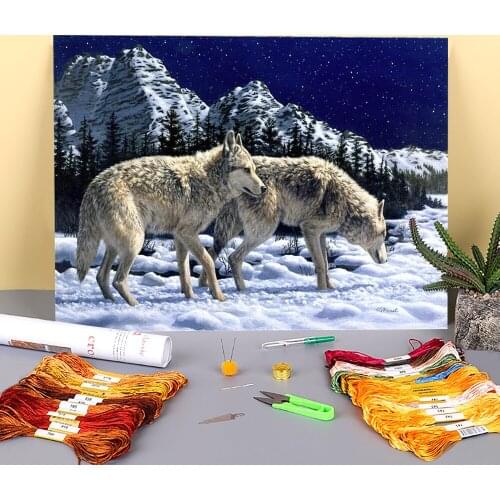 Wolf Animal Printed Canvas 11CT Cross Stitch Set DIY Embroidery DMC Threads Knitting Handicraft Sewing Handmade Needle Magic