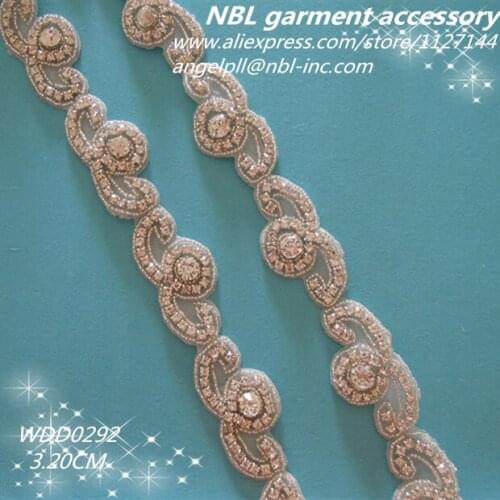 10 yards) Wholesale bridal rhinestone beaded applique trim for wedding dress sash DIY iron on WDD0292