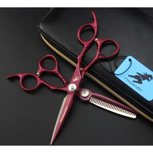 2 pc/ set Hair scissor professional hairdressing shear cut 6 inch thinning haircutting red Crocodile handle haircutter razor set