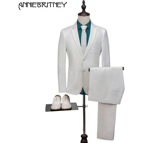 2018 New Brand White Formal Men Suit Slim Fit Prom Gentle Blazer Marriage Business Groom Tuxedo Style Jacket+Pant 2 Piece Terno
