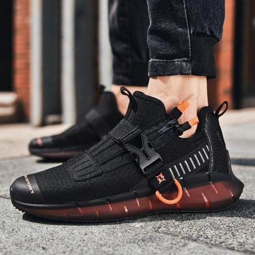 2020 Fashion Buckle Zipper Casual Shoes Color Sweat-Absorbant Breathable Sneakers Men Hard-Wearing Anti-Odor Slip-On Tide Shoes