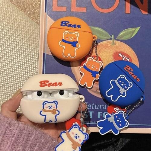 3D Korean Bear Girls Headset Cases for Huawei Freebuds Pro Cute Cartoon Soft Silicone Headphone Cover For Freebuds 4i 3 Case