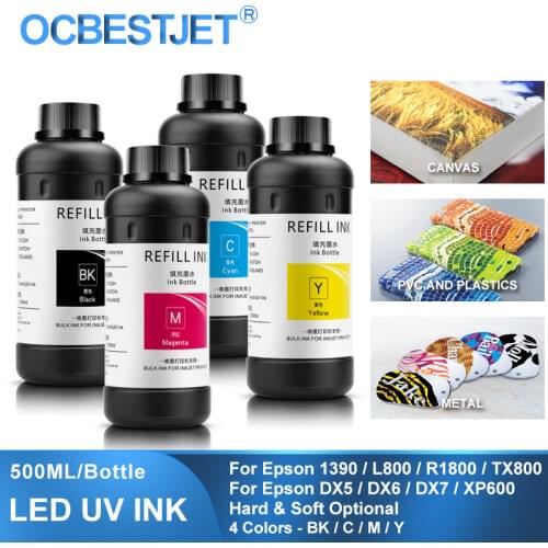 500ML 4Colors/Set LED UV Ink For DX4 DX5 DX6 DX7 Printhead For Epson 1390 R1800 R1900 4800 4880 7880 9880 UV Printer (BK C M Y)