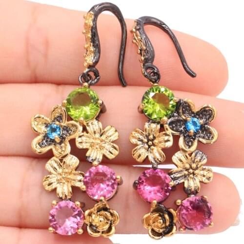 49x20mm Neo-Goth Vintage Created Peridot Aquamarine Blood Ruby Violet Tanzanite Women Vintage Black Gold Color Street Fashione