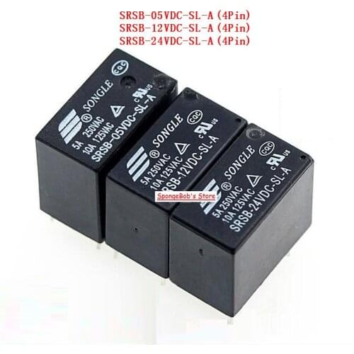 5pcs/Lot SRSB-05VDC-SL-A / SRSB-12VDC-SL-A / SRSB-24VDC-SL-A SONGLE Power Relay 4Pins 5V 12V 24V 5A