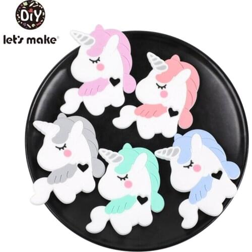 Lets Make 5pc Silicone Teether Animal Shape Unicorn Teething Pendant Food Grade Silicone Rodent Diy Pacifier Chain Baby Teether