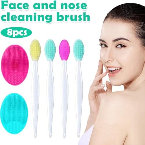 6PCS Silicone Nose Blackhead Removal Exfoliating Scrubber Massage Brushes + 2PCS Suction Cup Facial Cleansing Brushes for Women