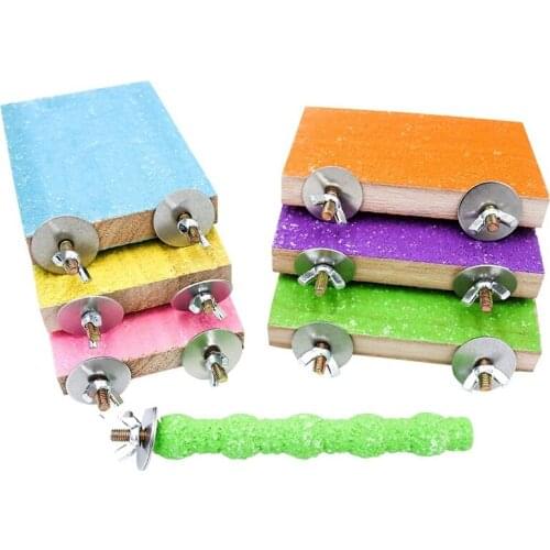 6 Pieces of Bird Perch Rack Toy Parrot Rack Platform Color Sand Claw Grinding Stick Cage Cage Accessory Set