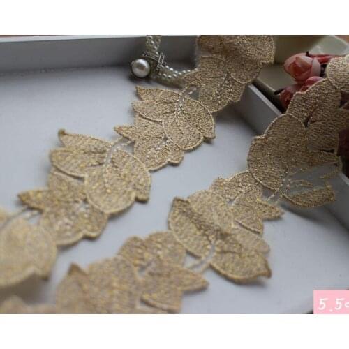 Free Shipping 5 MeterS 5.5cm Width Embroidery Gold Lace trim DIY Sewing Garment Clothes Accessories