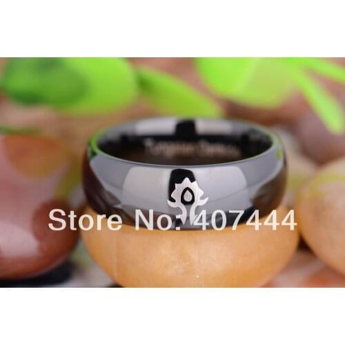 Free Shipping YGK JEWELRY Hot Sales 8MM Black Dome World of Warcraft Horde Mens Tungsten Carbide Wedding Ring