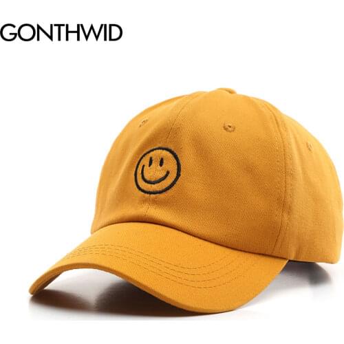 GONTHWID Embroidery Smile Face Adjustable Baseball Caps Hip Hop Harajuku Casual Bboy Snapback Hats Mens Women Visor Sun Hat