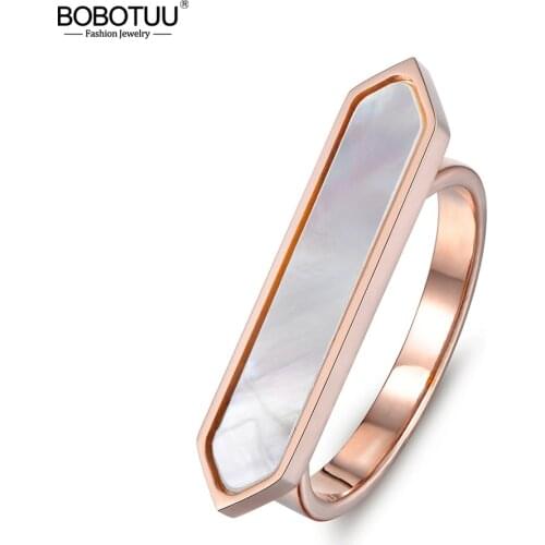BOBOTUU Unique Big Long Cocktail Rings For Women Arrow Design Stainless Steel White Shell Wedding Ring Jewelry Anillos BR17031