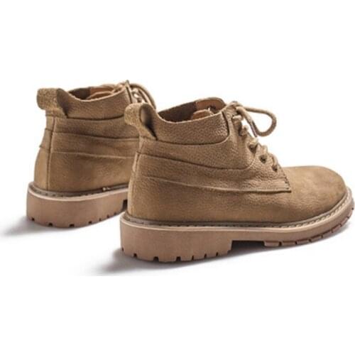 Autumn Winter Men Work Safety Shoes Lace Up High Top Ankle Boots Antiskid Platform Vintage Motorcycle Genuine Leather Boots Shoe