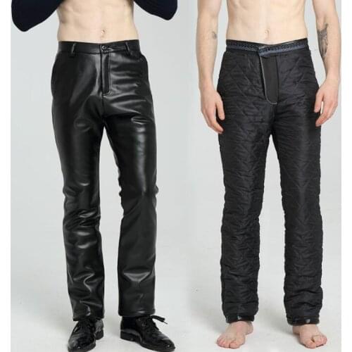 Loose faux leather pants mens feet pants warm black fashion motorcycle pu trousers for men Plus velvet thick pantalon homme