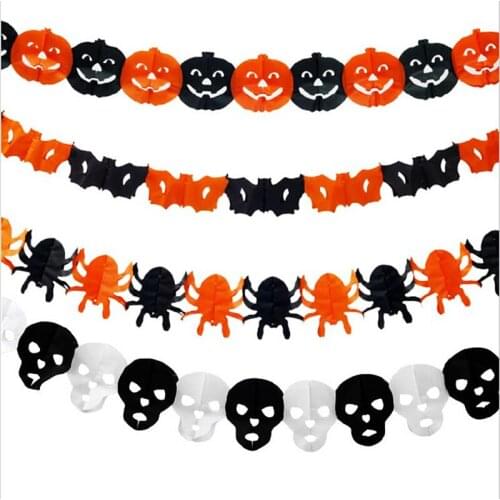 Paper Chain Garland Party Banner Event Decorations Pumpkin Bat Ghost Spider Skull Shape Halloween Banners Decor Garland