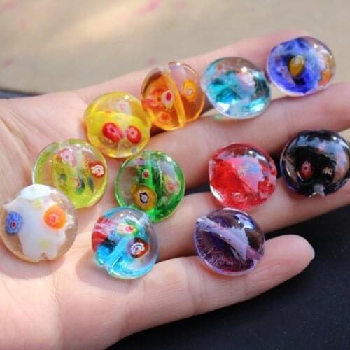 10Pcs 20mm Lampwork Beads Glass Flower Beads Round Flat Multi-Color for jewelry Bracelet Necklace Earring Making DIY