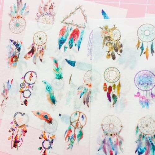 6 Sheets Bohemia Style Colorful Feather Decorative Stickers Label Stick Decoration