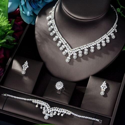 HIBRIDE Luxury Jewelry 2 Tones Micro Pave Cubic Zircon Jewelry Sets for Women Bridal Wedding Accessories Bijoux Femme N-1166