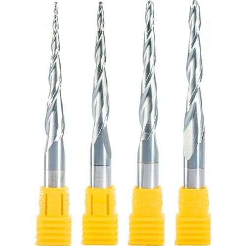 4pc HRC55 R0.5 R1.0 R1.5 R2.0 SHK 8mm Tapered Ball Nose End Mill Tungsten solid carbide Coated Tapered cone cnc milling cutter