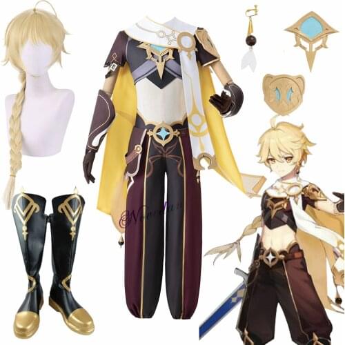 Game Genshin Impact Cosplay Traveler Aether Costume Sora Kong Cosplay Anime Halloween Party Outfit Wig Shoes