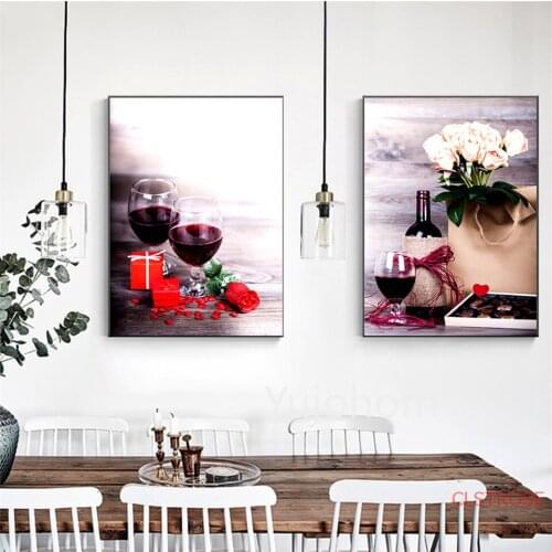 Kitchen Poster Red Wine and Bottle Drink Canvas Painting Print Wall Art Picture Refectory Restaurant Home Decoration Pictures