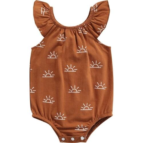 Cute Newborn Baby Girl Fly Sleeve Sun Print Cotton Romper Jumpsuit Playsuit Outfits Summer Clothes