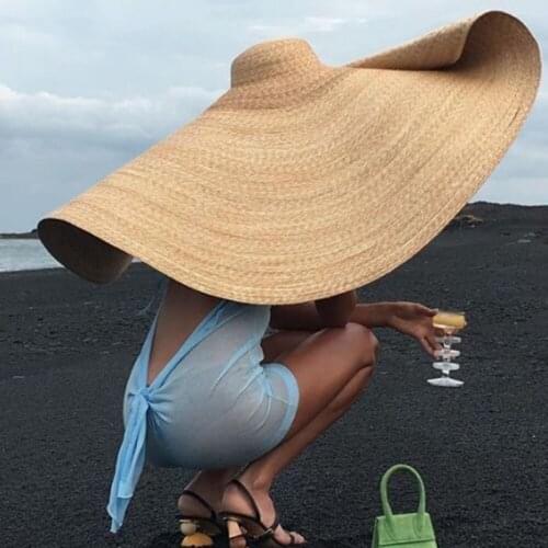 Fashion Large Sun Hat Beach Anti-UV Sun-shading Foldable Straw Cap Oversized Sunshade Beach Hat ashion Party Travel