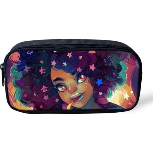 Fashion Womens Beautician Black African Girls Pattern Kids Pencil Bags Afro Arts Designer Students Pen Bags Travel Bags
