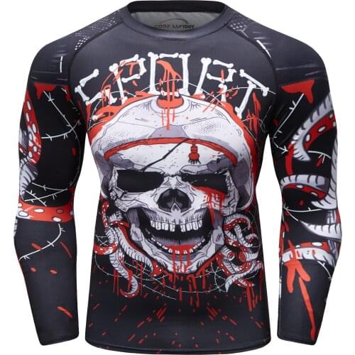 Guangzhou Custom polyester and spandex Fabric Mens Compression Shirts full digital print mma Rash guard