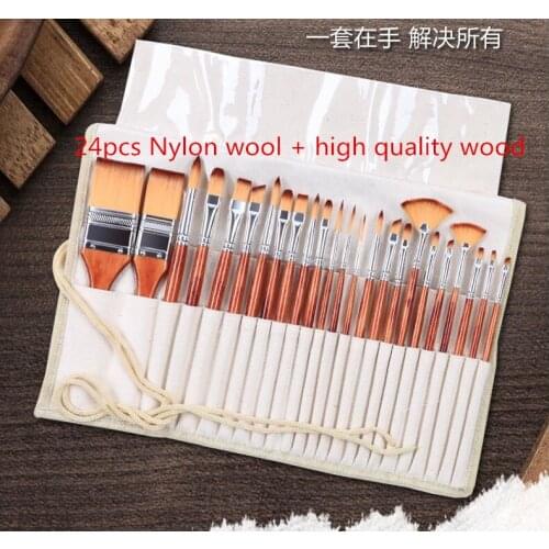 24pcs Artist Paint Brushes Art Set Nylon Hair For Acrylic Watercolor Oil Painting Nylon Wool Brushes Drawing Art Supplies