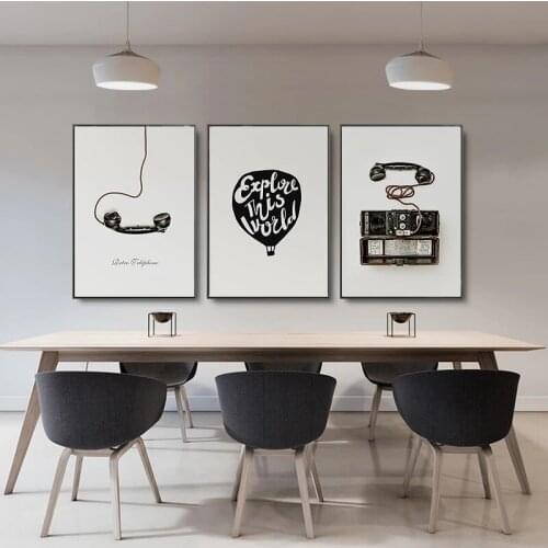 Nordic Vintage Phone Ballon Canvas Painting Posters Prints Black White Wall Art Retro Picture for Living Room Home Decor Cuadros