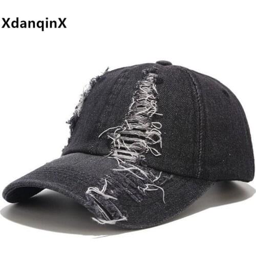 Novelty Mens Damaged Design Denim Baseball Cap Snapback Cap Personality Hip Hop Womens Sports Caps Adjustable Size Couple Hat