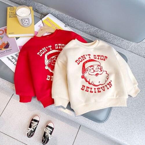 2021 Winter New Childrens Thickened Warm Letter Sweatshirt Christmas Clothes Korean Style Baby Boys and Girls Pullover Top Tees