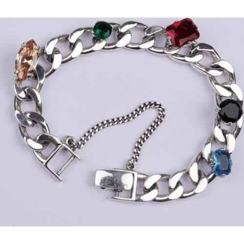New S925 sterling silver bracelet women fashion personality temperament solid 925 silver tank chain inlaid with Hao stone