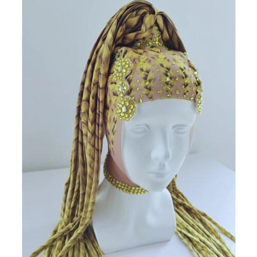Nightclub Party Headdress Rhinestone wig Women Unisex Crystal Long Hair Headwear Singer Stage wigs