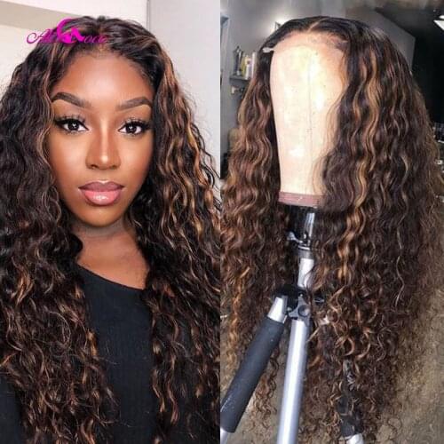 Ali Coco Curly #4/30 Highlight Colored Human Hair Wigs Pre Plucked Ombre Remy Curly Lace Front Human Hair Wigs For Black Women