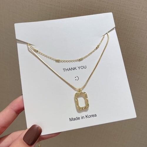 Couple Fashion Geometric Double layer Necklace Clavicle Chain New Photo Frame Retro Womens Pendant Necklace Jewelry Gifts
