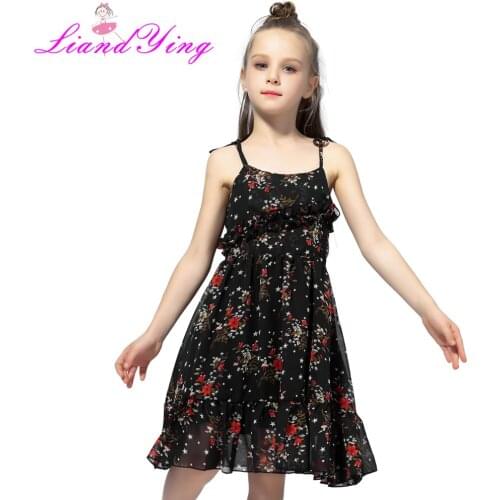 Sling Bohemia Children Dress Girls Summer Black Floral Party Dresses Children Beachwear Baby Ballet Dance Tutu Dress