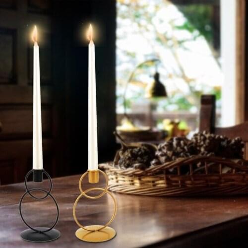 Nordic Double Ring Candle Holder Metal Candlestick Candelabrum Stand Candlelight Y1QB