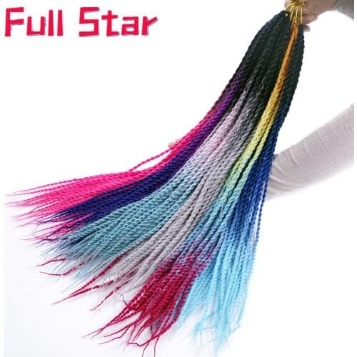 Full star Ombre Senegalese twist hair crochet Braids 24 inch 20 Roots/pack Synthetic Braiding Hair for Women grey,blue,pink,blue