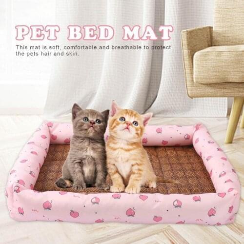 Durable Pet Bed MatCat Bed Mat Foldable Rattan Mat Anti-Slip Kitten Bed Pad Pet Cushion Pet Supplies