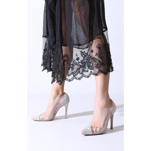 ALTINAYAK Cubic Zirconia Clear Mirrored Heel Evening Dress