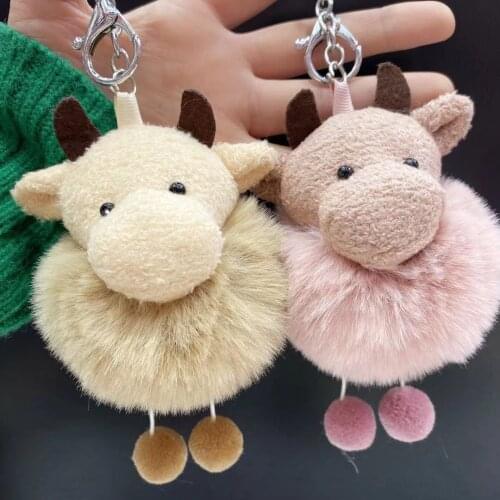 Fluffy Fur Pom Pom Keychain Soft Faux Fur Plush doll keychain Plush Toys animal Keychain Bag accessories activities small gifts