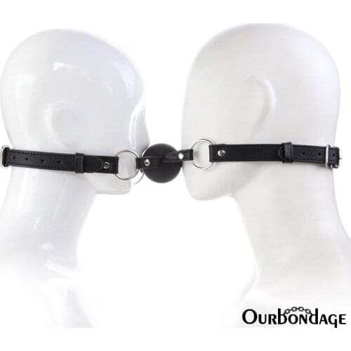 Ourbondage PU Leather Ball Gag With Double Strap Open Mouth Gag Face to Face Muzzle Strap BDSM Bondage For Women Sex Toys