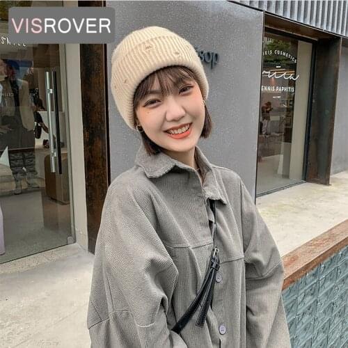 VISROVER 8 colorways acrylic woman winter hat small holes solid color autumn beanies best matched Warm soft bonnet skullies Gift
