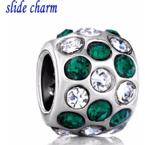 Slide charm Free shipping Europe and Valentines Day symbol on white green crystal amulet charm beads fit Pandora bracelet