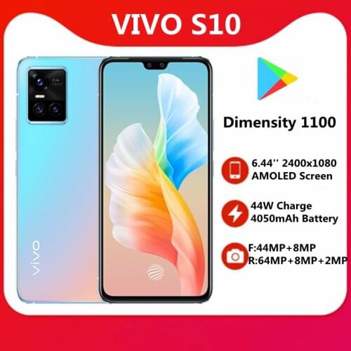 New Original Vivo S10 5G SmartPhone 6.44'' 2400x1080 AMOLED Screen 44W Charge 4050mAh Battery 64MP Main Camera Android 11 OTG