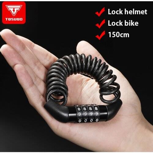 TOSUOD 150cm MTB Helmet Lock Antivol Moto Bike Lock Elastic Stretch Ultralight Flexible PVC Password Lock Bicycle Cable Lock