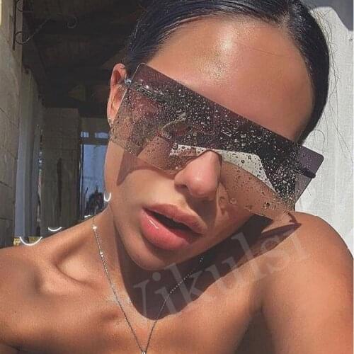 High Quality Big Rectangle Sunglasses Womens Trend Oversized Ladies Luxury Rimless Sunglasses Men Flat Top Coating Shades UV400