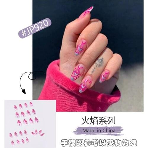 High Quality Coffin False Nail Tips Press on Nails 24 PCS Pointed Tip Flame Design Long Full Cover Manicure Nail Extention